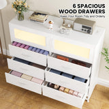 White Dresser for Bedroom with 6 Drawers 2-Door Storage Cabinet Dressers & Chest of Drawers with Charging Station and LED Lights, 8 Drawers Tall Dressers for Bedroom,Living Room,Hallway,Closet Takywep