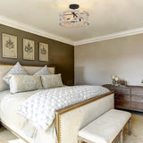 KSANA Farmhouse Wood Semi Flush Mount Ceiling Light, Vintage Drum Distressed White Close to Ceiling Light Fixtures for Bedroom, Hallway, Foyer, Entryway, Kitchen, Stairway, Dining & Living Room KSANA