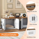 HOOBRO Double Litter Box Enclosure, Hidden Litter Box Enclosure with Corridor, Cat Litter Box Furniture with Storage Layer, Wooden Litter Box Cabinet with Hooks, White and Walnut WH15MW01 HOOBRO