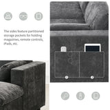 Merax 86.5" Sectional Sofa with Storage Pockets & Removable Ottomans, 5 Seat U Shaped Sleeper Cloud Couch Set, Convertible L-Shaped Chenille Upholstered SofaBed for Living Room and Apartment, Black Merax