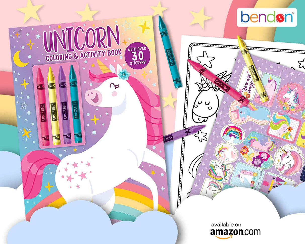 Bendon Inc. Unicorn Coloring and Activity Book with Crayons and 30 Stickers (48470) Bendon