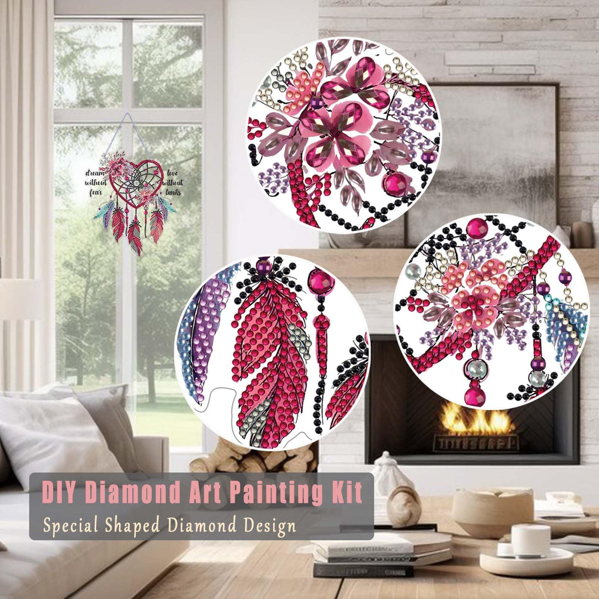 Dreamcatcher Diamond Art Painting Kit, Hanging Double Sided Sun Catchers Ornament, Lucky Diamond Art Painting Crafts Gift, DIY 3D Special Gem Diamond Dot Kit for Adults, Box Package (Red-Love) TSRUVYL