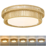 Boho Light Fixtures Ceiling 16W LED, HWH 13'' Woven Rattan Flush Mount Ceiling Light, Handwoven Twine Cage Light Fixtures Ceiling Mount 5CCT, 5HYS78F-LED HWH INVESTMENT