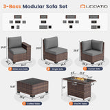 UDPATIO Patio Furniture Set with Fire Pit Table, 8 Inch Armrest Outdoor Sectional Sofa, 7 Piece Wicker Outdoor Furniture Conversation Sets with Waterproof Cover for Backyard Deck(Brown/Dark Grey) UDPATIO