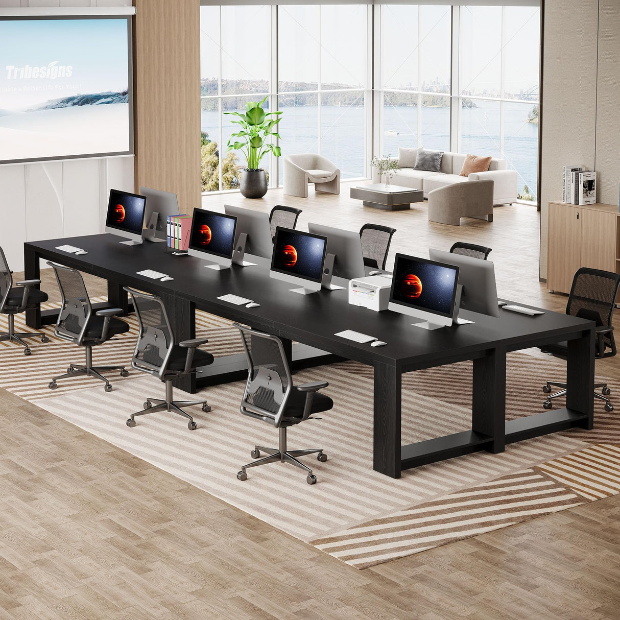 Tribesigns 7 ft Conference Table for 6 to 8 People, Modern Rectangle Meeting Room Desk for Boardroom, Home Office (Black) Tribesigns