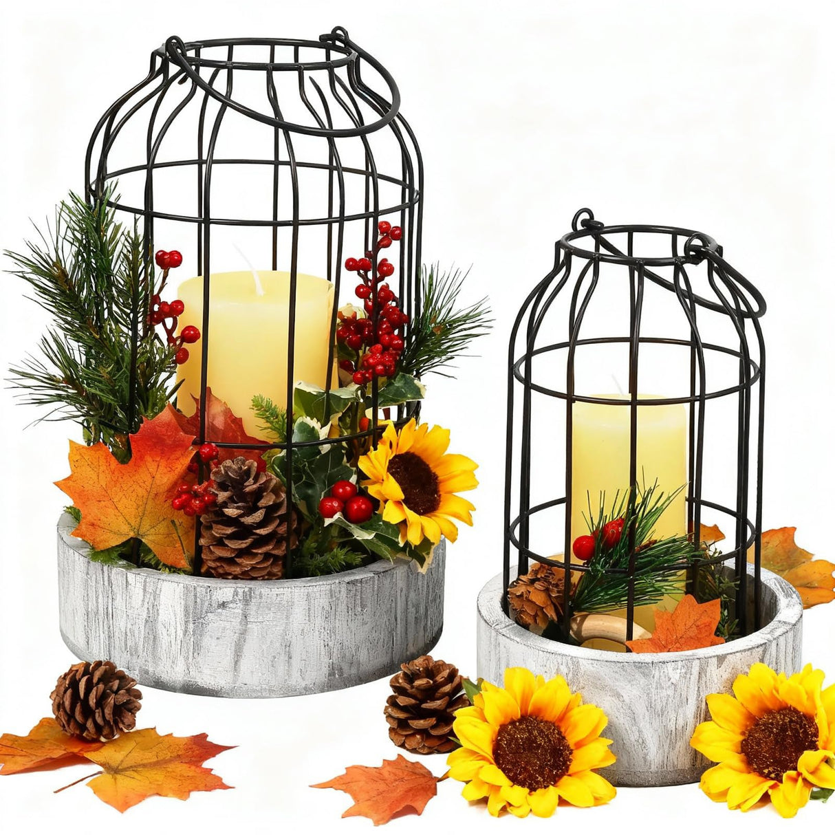 2 Pcs Decorative Candle Lantern, Farmhouse Table Lanterns for Home Decor, Rustic Table Centerpieces for Dining Room, Fireplace Mantle Kitchen Decoration Ubamdom