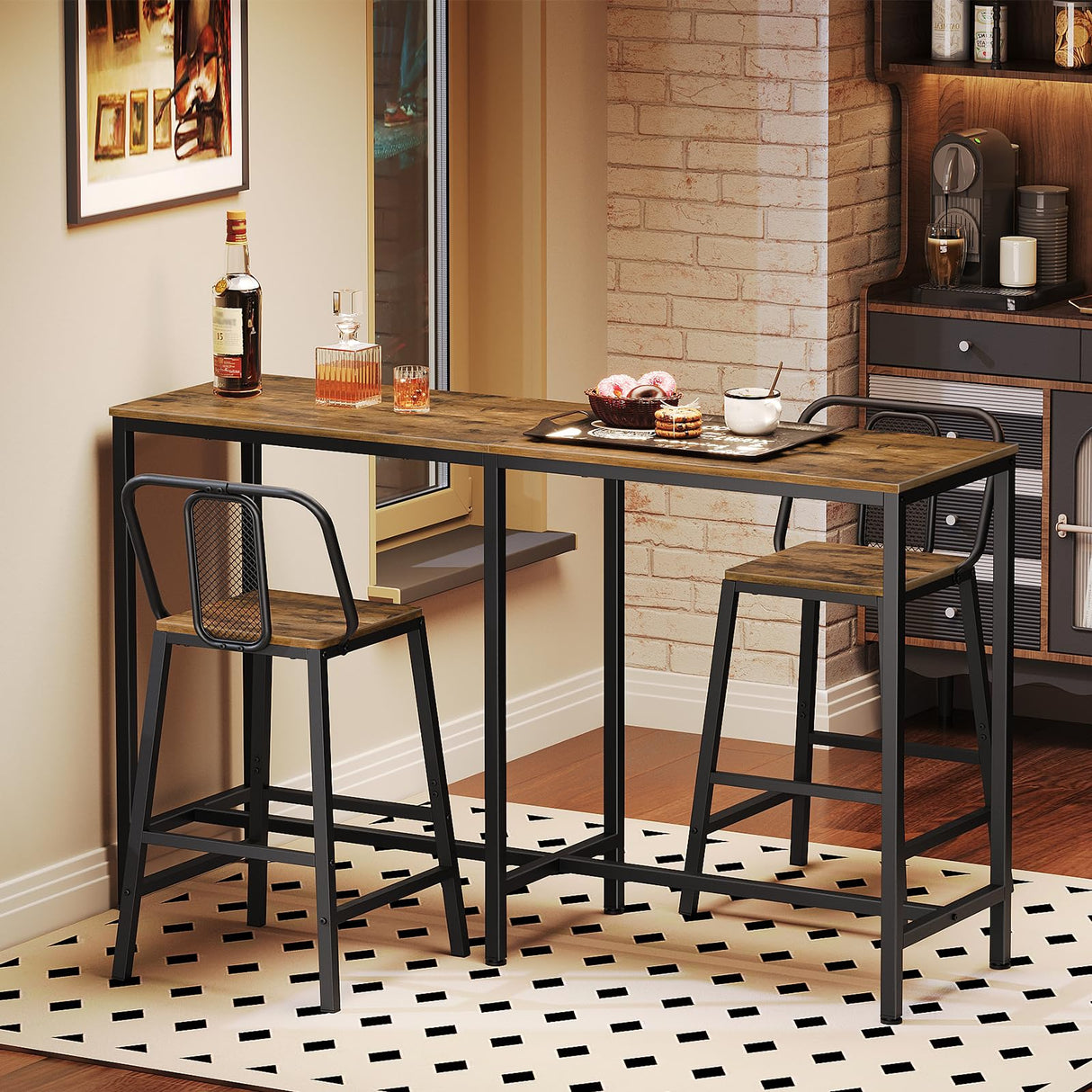 YATINEY 55" Long Bar Table, Counter Bar Height Table, High Top Table, Rectangular Hightop Table, Bar Pub Table, for Kitchen, Living Room, Dining Table, Entryway, Rustic Brown and Black BT04BR YATINEY