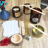 Nuozme 50 Pcs 6" Natural Candle Wicks,Pre-Waxed by 100% Beeswax & Tabbed with 60Pcs Candle Wick Stickers and 5 Pcs Wooden Candle Wick Centering Device, for Candle Making，Candle DIY Nuozme