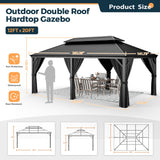 HAPPATIO 12' x 20' Hardtop Gazebo, Outdoor Aluminum Frame Gazebo with Galvanized Steel, Double Roof Permanent Patio Metal Gazebo Canopy with Netting and Curtains for Backyard, Patio, Deck (Gray) HAPPATIO