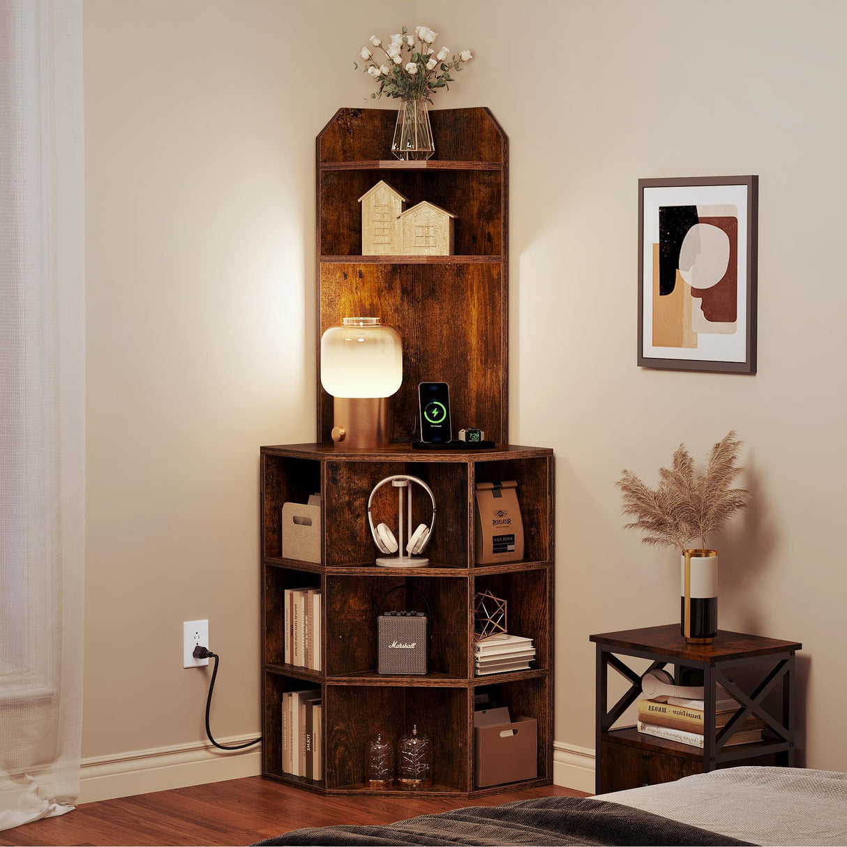 YITAHOME Industrial Corner Shelf with USB Charging Ports and Outlets YITAHOME