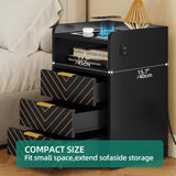 YITAHOME LED Nightstand with Wireless Charging Station & USB Ports, Night Stands with 3 Drawers for Bedroom, Modern Bedside Tables with Touch LED Light, Black YITAHOME