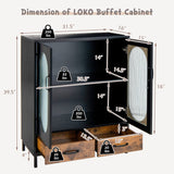 LOKO Buffet Cabinet with Storage, Kitchen Sideboard Cabinet with Tempered Glass Doors and Drawers, Industrial Style Cupboard Credenza Storage Cabinet, 31.5 x 16 x 39.5 inches LOKO