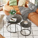 VILAWLENCE Nesting Coffee Table Set of 2, Modern Round Side Table End Tables for Living Room Bedroom Balcony,Grey Wooden Stacking Accent Coffee Tables with Metal Frame VILAWLENCE