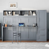 Merax Queen Size Murphy Bed, Wall with Closet and Drawers, Storage Space Saving Muti-Functional Beds Frame for Home Office Guest Room, Gray Merax