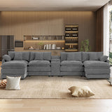 145" U Shaped Cloud Couch Sectionals Comfy Grey Sectional Couches for Living Room Modern Fluffy Oversized Modular Sofas, Chenille Large Big 6 Seat Sofa Set USB Port Central Console Ottoman ONEMMLION