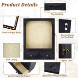 KWYADLUO 11x16 Shadow Box Frame with Light, Memorial Display Case with Shelves, Drawer and Slot for Keepsakes, Large Deep Shadow Box for Flowers and Pet Memorial, Black KWYADLUO