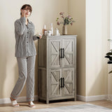 HOMCOM Farmhouse Bathroom Storage Cabinet with 4 Barn Doors, Bathroom Floor Cabinet with 2 Adjustable Shelf, Freestanding Storage Cupboard, Light Gray HOMCOM