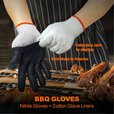 ANBOSON BBQ Gloves for Cooking Baking Grilling, 100 Count Disposable Nitrile Gloves and 4 Count Cotton Glove Liners Washable (6mil Nitrile, Large) ANBOSON