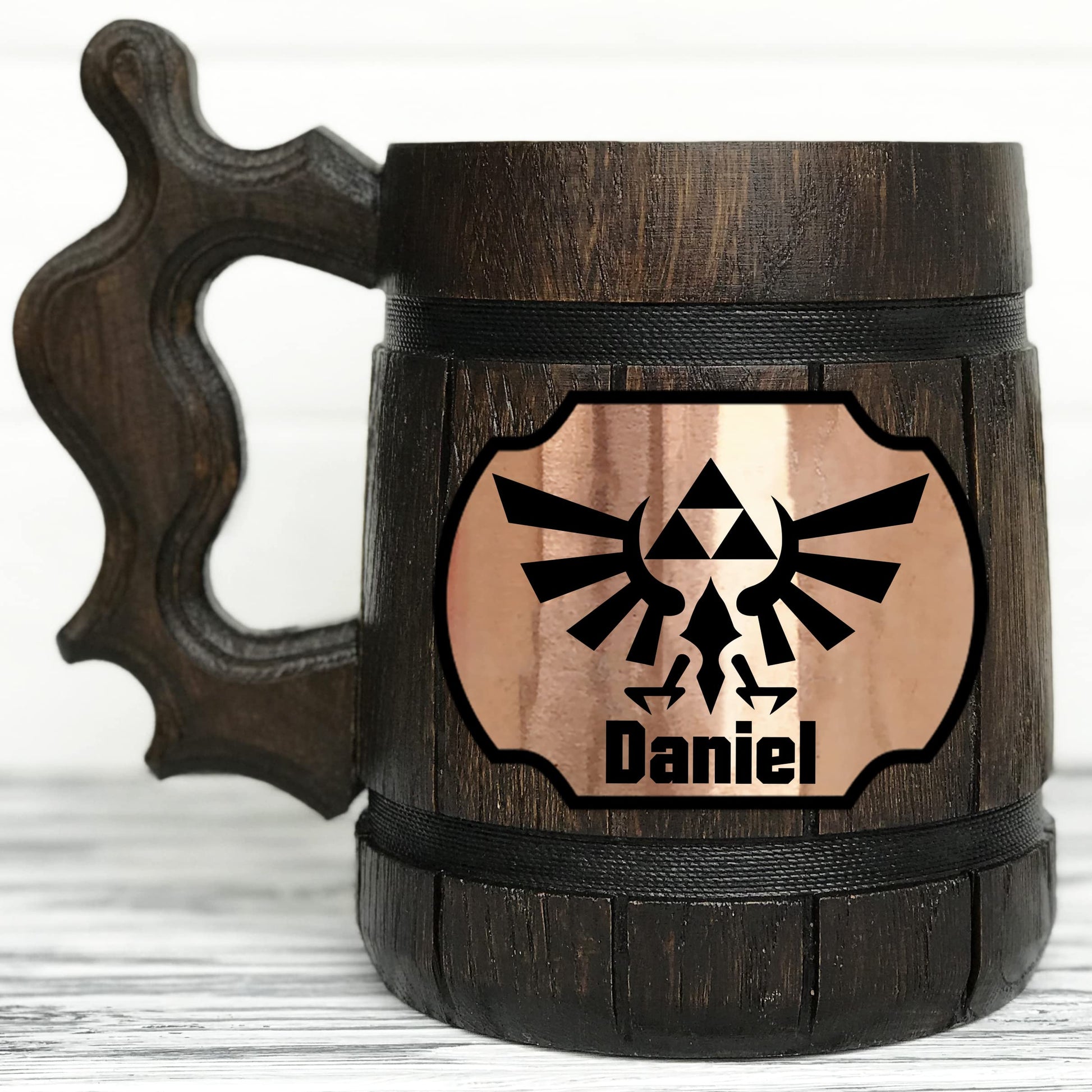 Gamer Triforce Mug. Wooden Mug Gift. Personalized Stein. Custom Triforce Gamer Mug. Beer Steins. Triforce Wooden Beer Tankard. Gifts for Gamer K100 - WoodArtSupply