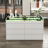 LIVAUVEAD Closet Island with Drawers, 16 Drawers Wardrobe Closet with Glass Top and LED Light，White Island Dresser with Jewelry Organizer for Bedroom & Cloakroom LIVAUVEAD