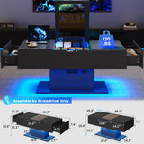 Seetech LED Coffee Table, 44" 3-Drawers Modern Coffee Table with Storage and Charging Station, for Living Room, Black Seetech