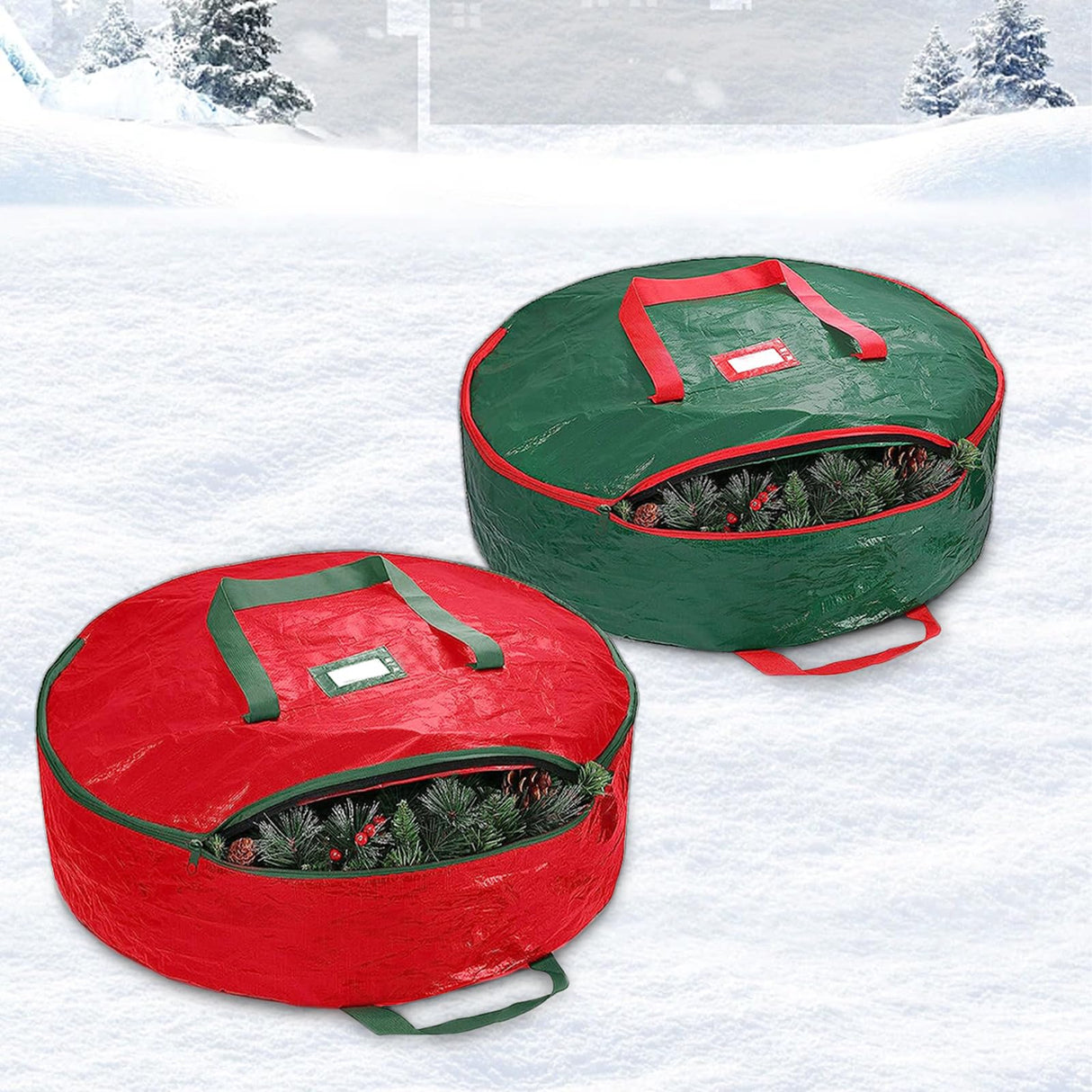 Christmas Wreath Storage Bag, 2 Pack 24" Xmas Wreath Storage Container, Garland Holiday Artificial Wreath Storage Holder with Heavy Duty Handles Dream Loom