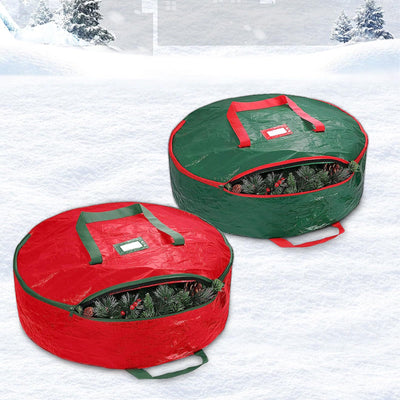 Christmas Wreath Storage Bag, 2 Pack 24" Xmas Wreath Storage Container, Garland Holiday Artificial Wreath Storage Holder with Heavy Duty Handles