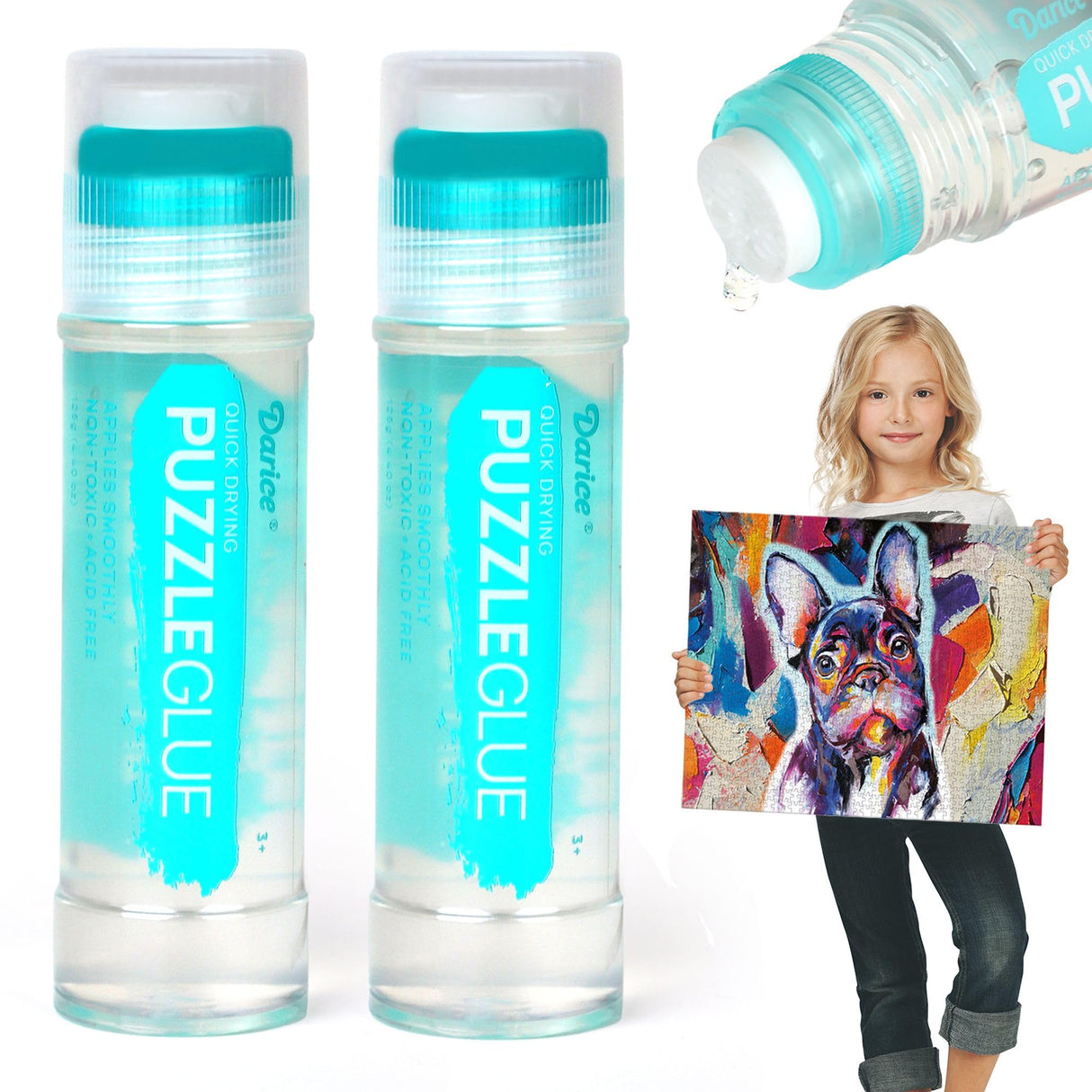 Darice Jigsaw Puzzle Glue Clear, Easy-On Applicator Head, Quick-Drying Pack of 2 Non-Toxic Jigsaw Puzzle Saver Glue for 1000/1500/3000 Piece Puzzles - 130ml X2 Bottle Darice