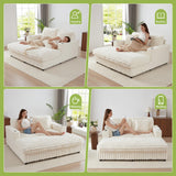 RARZOE 64'' Oversized Chaise Lounge Chair Indoor, Plush Faux Rabbit Fur Sleeper Sofa Bed with 4 Pillows, Charging Station & Cup Holders, Fluffy Comfy Cloud Couch Loveseat Sofa for Living Room,Beige RARZOE