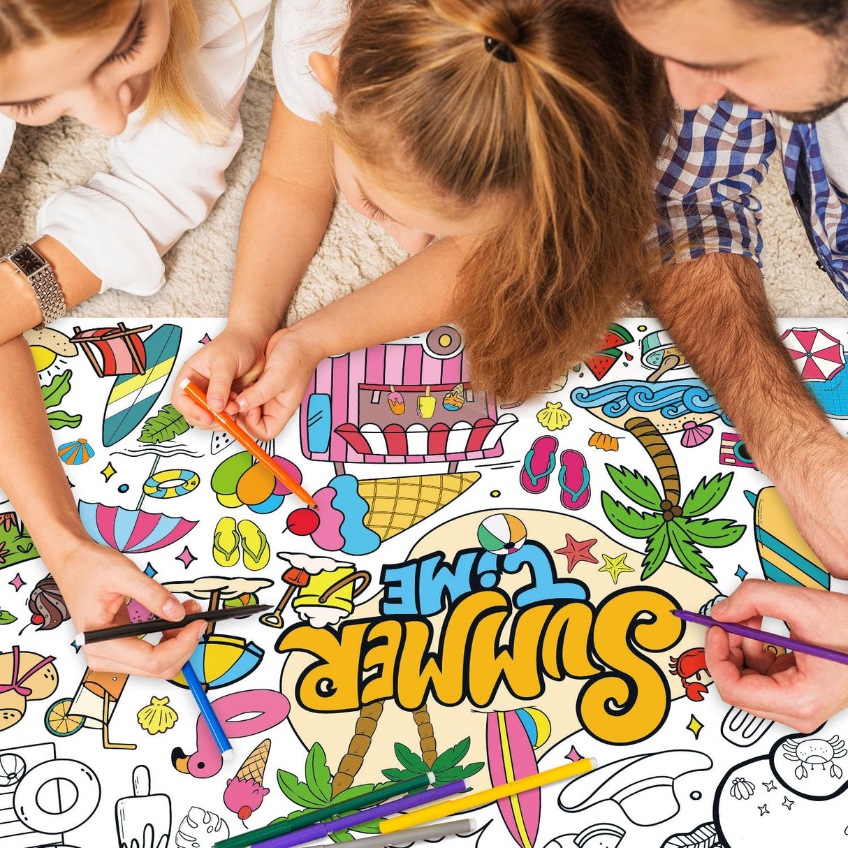 43.3x31.5" Summer Coloring Poster with Picture, Giant Summer Time Painting Poster, Large Coloring Tablecloth for Classroom Home Birthday Party Supplies Favor Nicime