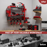 YYR Power Tool Organizer Wall Mount with Charging Station, Cordless Tools Hanger and Battery Storage Rack for Garage Organization, Heavy Duty Drill Holder Shelf Build in Metal Power Strip - Red YYR