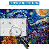 Cat Puzzles for Adults 1000 Pieces, PICKFORU Stained Glass Puzzles Feature Purple Iris Flowers, Starry Night, Moonlit Cat Flower Jigsaw Puzzle for Cat Lovers PICKFORU