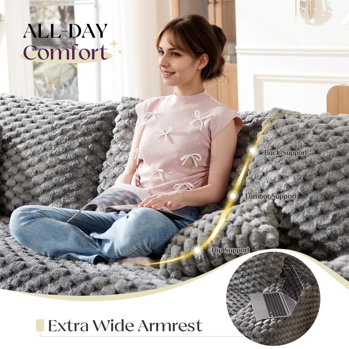 VanAcc 106’’ Oversized Modular Sectional Sofa, Deep Seat Cloud Couch with Corduroy Upholstery, L Shaped Boneless Sofas, Easy No-Assembly Lounge Couches for Living Room, Grey VanAcc