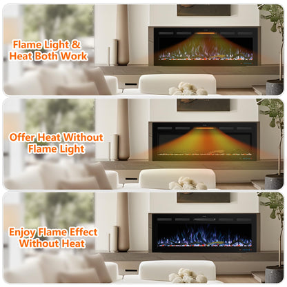 Kentsky 48" WiFi Electric Fireplace Inserts, Recessed and Wall Mounted Fireplace Heater W/Adjustable Flame Color & Brightness, Thermostat, 9H Timer, App and Remote Control, Low Noise, 750/1500W