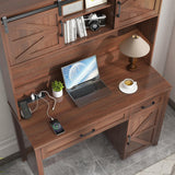 Farmhouse 47" Executive Desk, Computer Desk with 2 Drawers and Storage Cabinet, Home Office Desk with Hutch, Charging Hub, Workspace for Work and Study, Brown Vabches