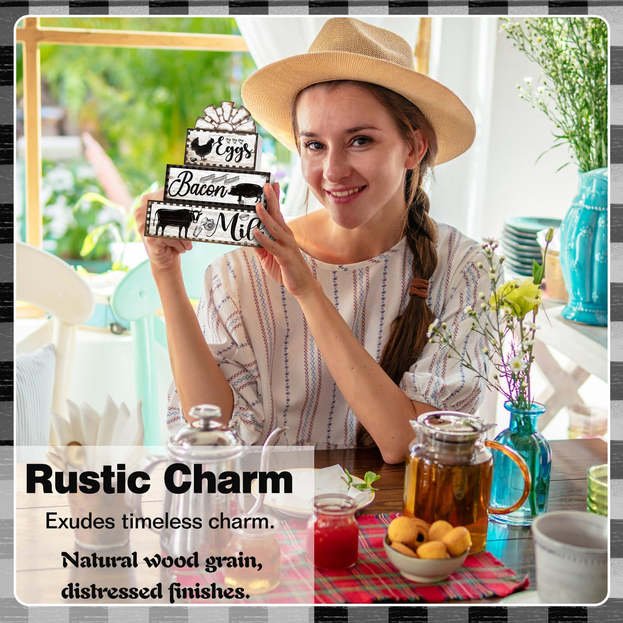 4 Pcs Farmhouse Wood Stacking Blocks Cow Rooster Pig Tiered Tray Decor Rustic Decorative Faux Stacked Book Farm Animal Table Sign Decor for Home Living Room Kitchen Dining Room Shelf Table Centerpiece Jetec