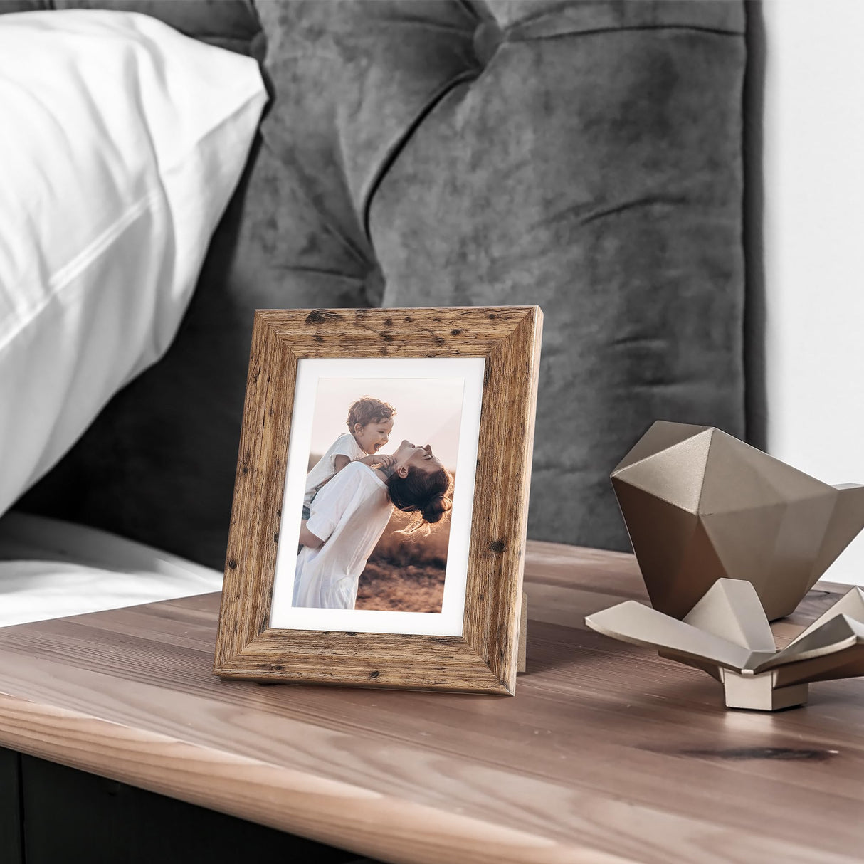 TWING 4x6 Picture Frames Set of 6, Rustic Farmhouse Picture Frame 3x5 with Mat or 4x6 Without Mat, Tabletop Display and Wall Mounting Home Decorative collage picture Photo Frames Wood Brown,Walnut TWING