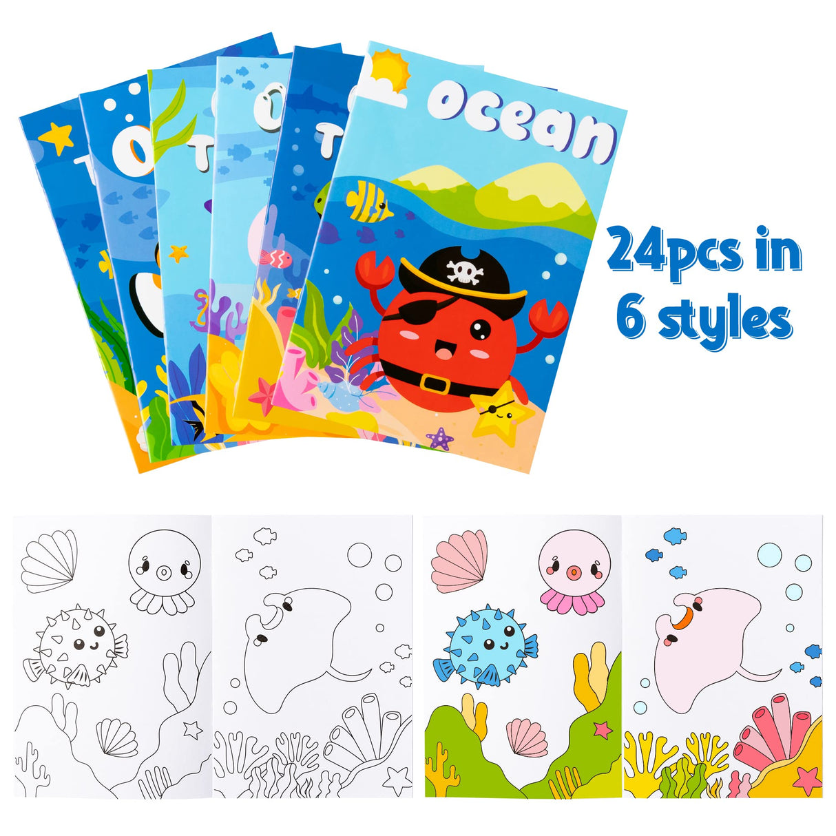 ANGOLIO 24Pcs Ocean Animals Coloring Books Bulk for Kids Mini DIY Art Drawing Book Set for Shark Seahorse Jellyfish Under The Sea Animal Theme Kindergarten School Classroom Rewards Goodie Bag Filler ANGOLIO