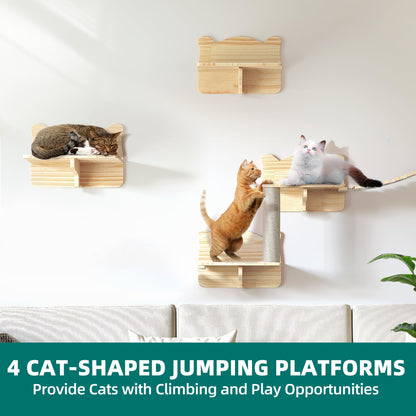 YITAHOME Cat Wall Shelves and Perches for Wall, Solid Wood Wall Mounted Cat Furniture 18 Piece Set, Cat Climbing Shelves Playground Scratching Post with 6 Steps Indoor Mounted Condos House