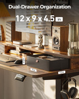 FEZIBO 48 x 24 Inch Height Adjustable Electric Standing Desk with Double Drawers, Stand up Desk, Home Office Computer Workstation with 4 Height-Adjustable Feets & 2 Hooks, Rustic Brown FEZIBO