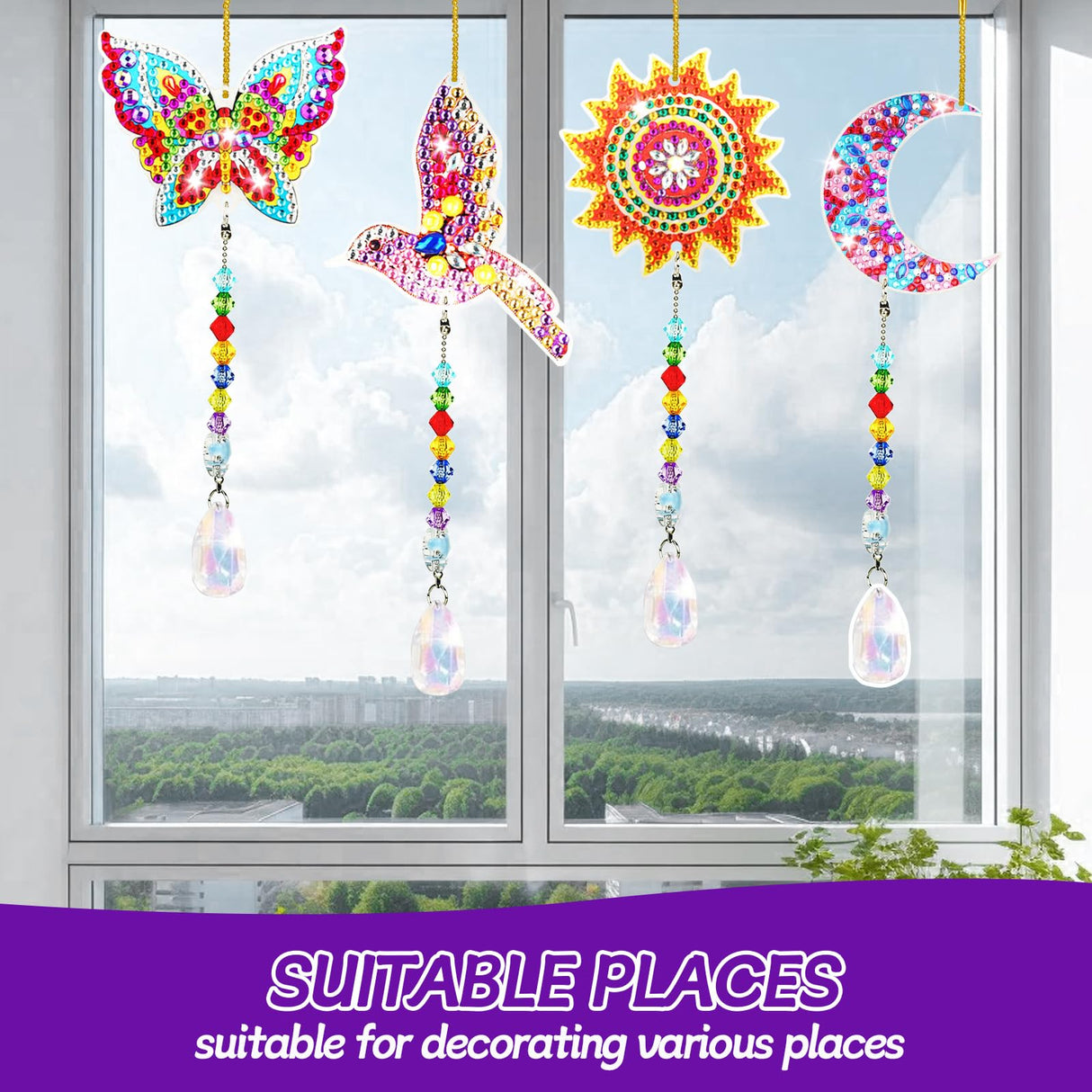 Walact 6 Pcs Diamond Painting Suncatcher Wind Chime, Diamond Art Kits Double Sided DIY Crafts Hanging Ornaments for Adults Kids Home Garden Decorations WALACT