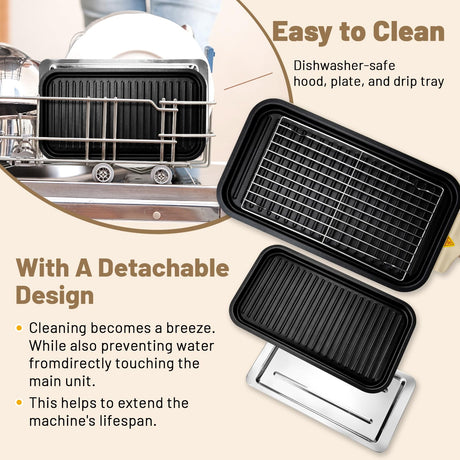 Pukomc Electric Indoor Grill,2 in 1 Indoor Grills for Kitchen with Grill Net & Non-Stick Cooking Removable Plate, Temperature Control, Dishwasher Safe, 1500W Smokeless Grill Pukomc