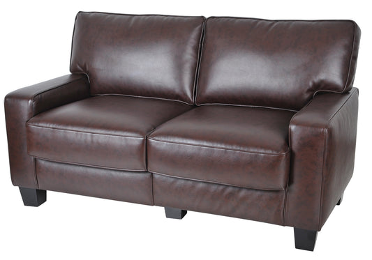 Serta Palisades 61" Track Arm Sofa, Durable Bonded Leather, Soft Pillow Back, Pocket Coil Seat Cushions, Loveseat or Couch for Small Spaces, Living Rooms or Bedrooms, Chestnut Brown