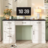 Farmhouse 59'' Executive Desk with Charging Station,Office Desks Computer Desk with 5 Drawers, Wood Workstation for Home Office and Study, File Drawers and Storage Cabinet, Black Vabches