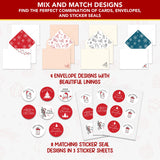 Decorably 16 Pack 5x7in Minimalist Pack of Assorted Christmas Cards with Envelopes and Stickers, 8 Designs Christmas Card with Envelopes with Printed Message Inside Decorably