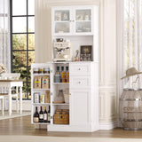 BOTLOG 72" Pantry Cabinet, Tall Storage Cabinet with Microwave Stand, Modern Kitchen Hutch with Glass Doors and Adjustable Shelf for Kitchen, Dining Room, White BOTLOG