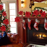 15 PCS Poinsettia Flower Artificial Poinsettia with Clips Christmas Decor Glitter Poinsettia Christmas Ornaments Christmas Tree Flower Decorations with Stems DIY Xmas Wreath Holiday Home Party Decor Childom