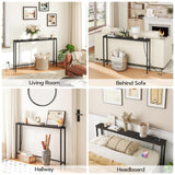 HOOBRO 47.2" Skinny Console Table with Power Outlets, 5.9" Behind Couch Table with Charging Station, Narrow Sofa Table, Long and Thin Table for Entryway, Living Room, Black BB15XG01G1 HOOBRO