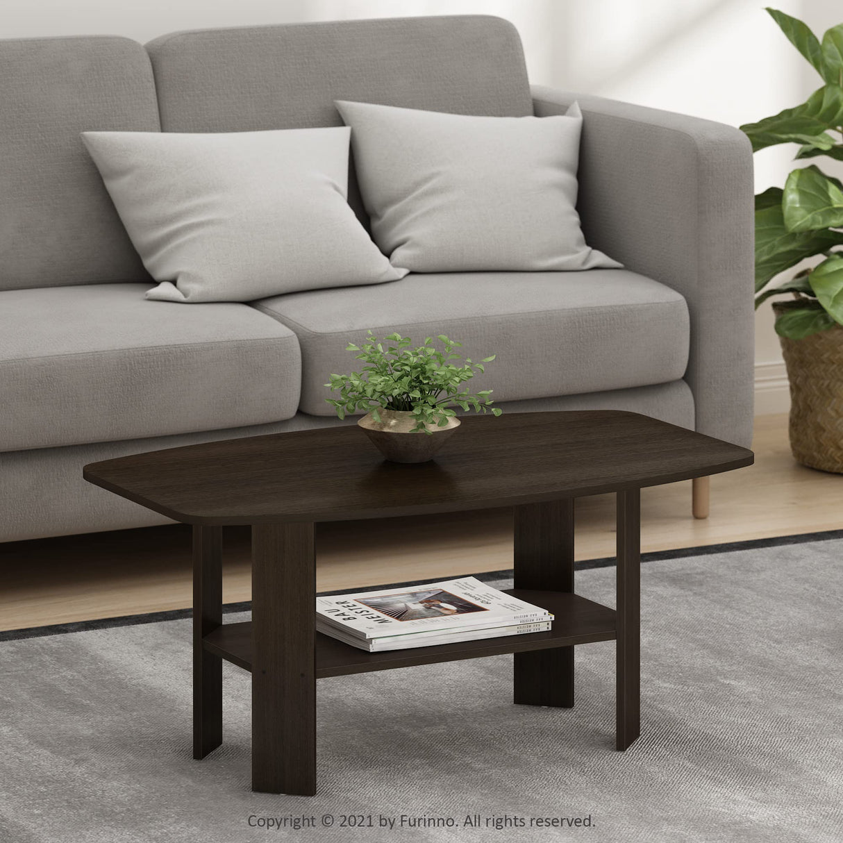 Furinno Simple Design Coffee Table, Dark Brown Furinno