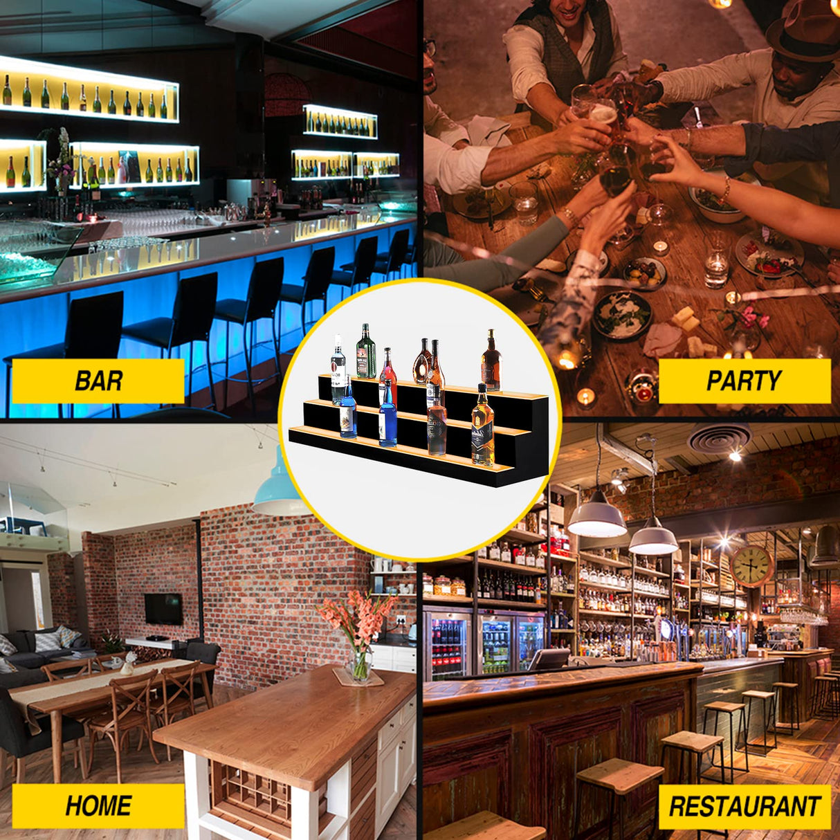 MESAILUP 60 Inch Detachable LED Lighted Liquor Bottle Display 3 Step Illuminated Bottle Shelf 3 Tier Home Bar Drinks Commercial Lighting Shelves with Remote Control (3 Tier, 60 inch) MESAILUP